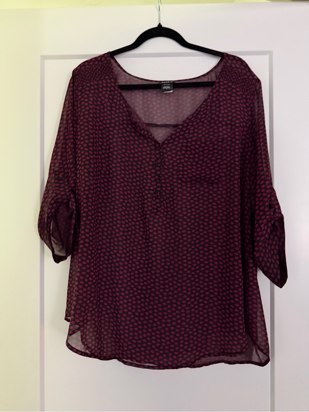 Torrid Women's Burgundy lips V-Neck Blouse